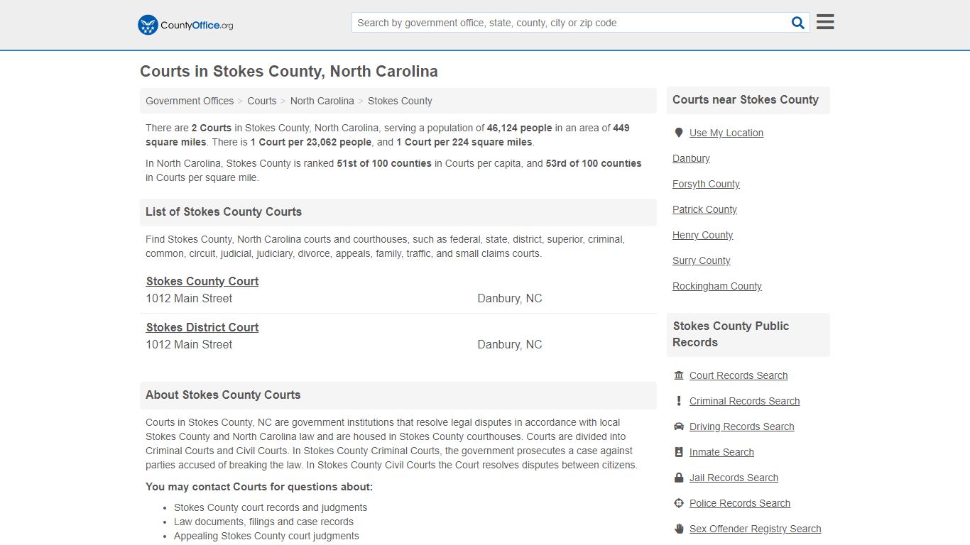 Courts - Stokes County, NC (Court Records & Calendars)